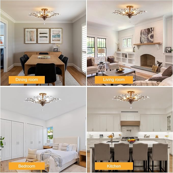 Ganeed Vintage Crystal Chandelier, Modern Bronze Branches Ceiling Light Fixture with 5-Light Heads for Farmhouse Living Room Dinning Room Kitchen Over Table Hallway-HomvellaHome