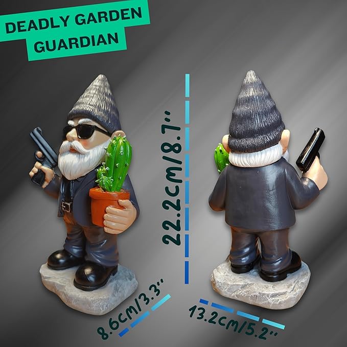 Gnome Decoration for Garden & Home - Professional Hitman Look Statue, Léon Inspired 8.7 Inch Resin Decor, Unique Outdoor Gift for Women/Men-HomvellaHome