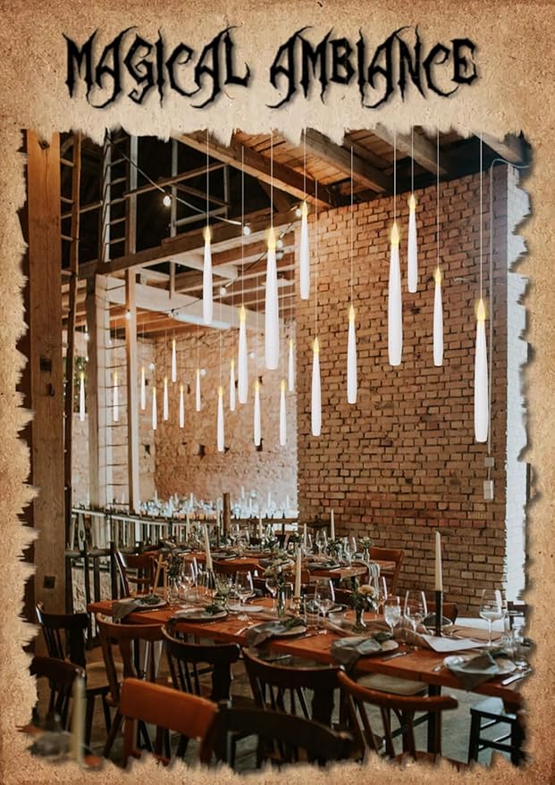 GenSwin 22pcs Flameless Floating Candle with Magic Wand Remote Timer, Battery Operated Hanging Window Candles Flickering, 6.1" LED Electric Candles for Christmas Halloween Decorations(White)-HomvellaHome