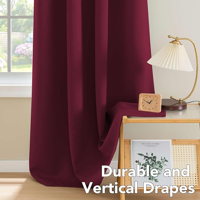 H.VERSAILTEX Christmas Curtains for Bedroom Thermal Insulated Room Darkening Living Room Curtains 84 Inch Long Grommet Privacy Protection Window Curtain Panels/Drapes for Nursery, 2 Panels, Burgundy-HomvellaHome