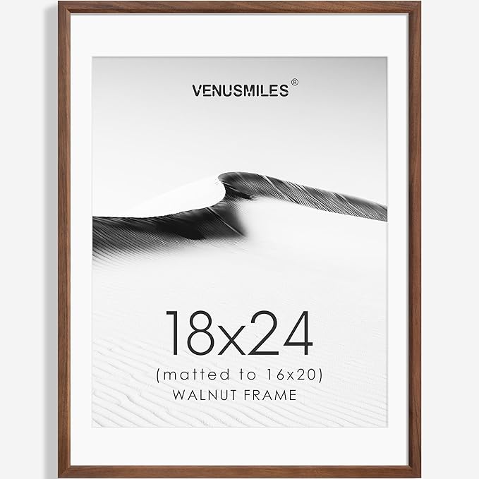 18x24 Poster Frame Natural Solid Walnut Photo Frames with 16x20 Removable Mat Wall Hanging Large Handcrafted Frame with HD Plexiglass Wall and Tabletop Display Large Picture Frame-HomvellaHome