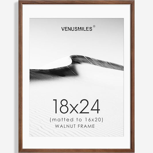 18x24 Poster Frame Natural Solid Walnut Photo Frames with 16x20 Removable Mat Wall Hanging Large Handcrafted Frame with HD Plexiglass Wall and Tabletop Display Large Picture Frame-HomvellaHome