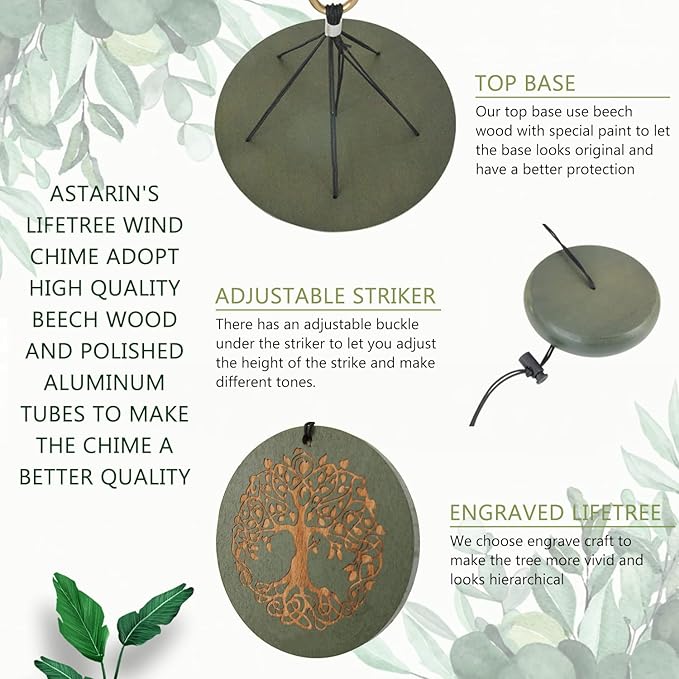 Gifts for Mom & Grandma - Outdoor Wind Chimes with Engraved Tree of Life, Large Patio Hanging Decor for Garden, Yard, Christmas, Anniversary Celebrations-HomvellaHome
