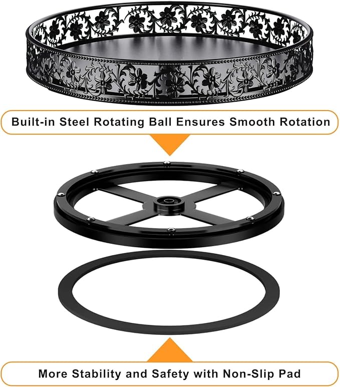 10" Lazy Susan Organizer Turntable,360 Rotating Spice Rack Lazy Susan for Cabinet Dining Table Top Countertop Pantry Kitchen Cupboard Vanity Bathroom Refrigerator Black-HomvellaHome