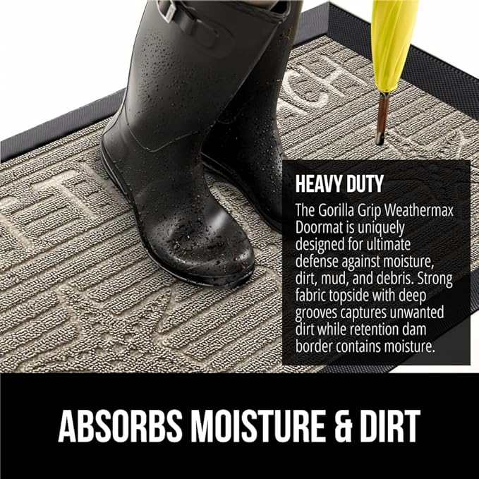 GORILLA GRIP 100% Waterproof All-Season WeatherMax Doormat, 47x35, US Designed Natural Rubber, Stain and Fade Resistant, Low Profile Indoor Outdoor Door Mats, Easy Clean Patio Mat, Sand Beach-HomvellaHome