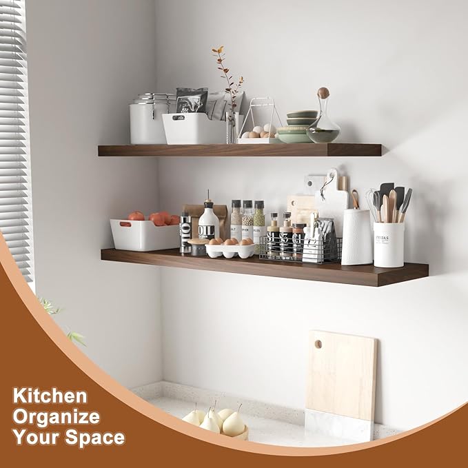12 Inch Deep Floating Shelves for Wall 2 Pack Floating Shelves Large Storage Space Wall Mount Shelf for Living Room Kitchen Bathroom 30" W x 12" D x 1.2" H Rustic Brown-HomvellaHome