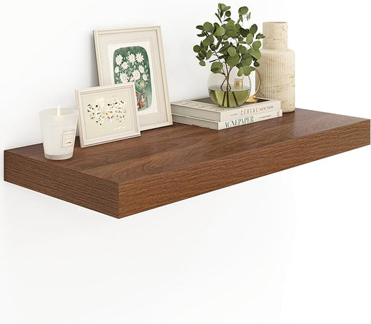 12" Deep Walnut Floating Shelves,Over Toilet Long Wall Mounted Modern Farmhouse 36 inches,Wall Shelves with Invisible Brackets for Bedroom, Bathroom, Living Room, Kitchen, Set of 1-HomvellaHome