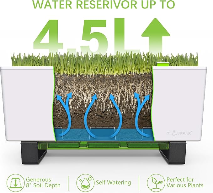 Glowpear Self-Watering Mini Bench Planter - 23.6" in Pot, Free Standing, UV Stable, Scalable, Indoor | Outdoor Pot with Water Gauge, for Home Kitchen Windowsill Gardening-HomvellaHome