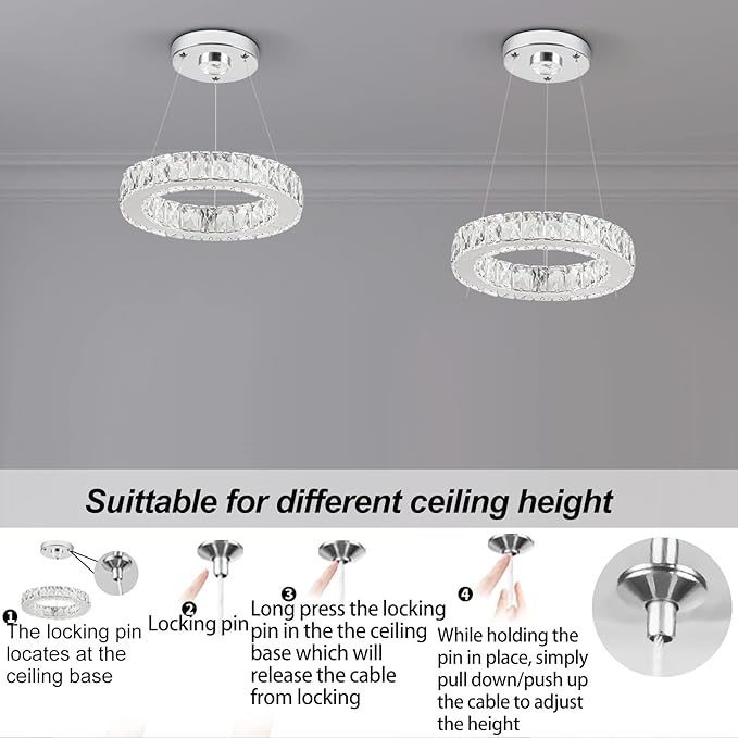 11.8" Crystal Chandelier LED Round Flush Mount Ceiling Light Fixture Modern Hanging Pendant Lighting Mini Ring Chandeliers for Dining Room Kitchen Island Hallway Bathroom (Cool White)-HomvellaHome
