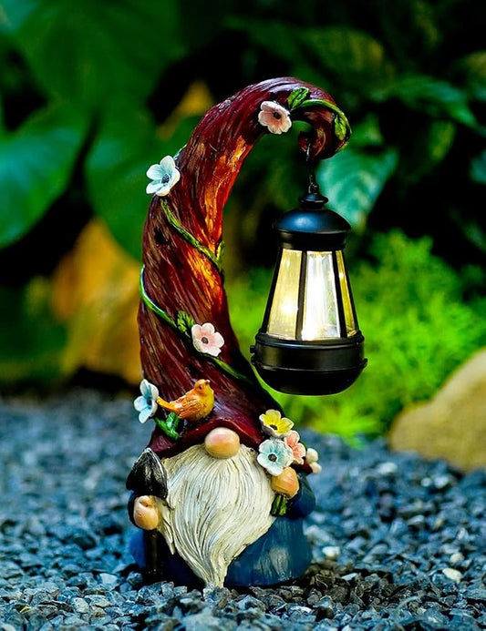 Gnome Garden Decor Statue Solar Gnomes Decorations for Yard with Lantern Light Outdoor Decorations for Patio Mom Gift-HomvellaHome