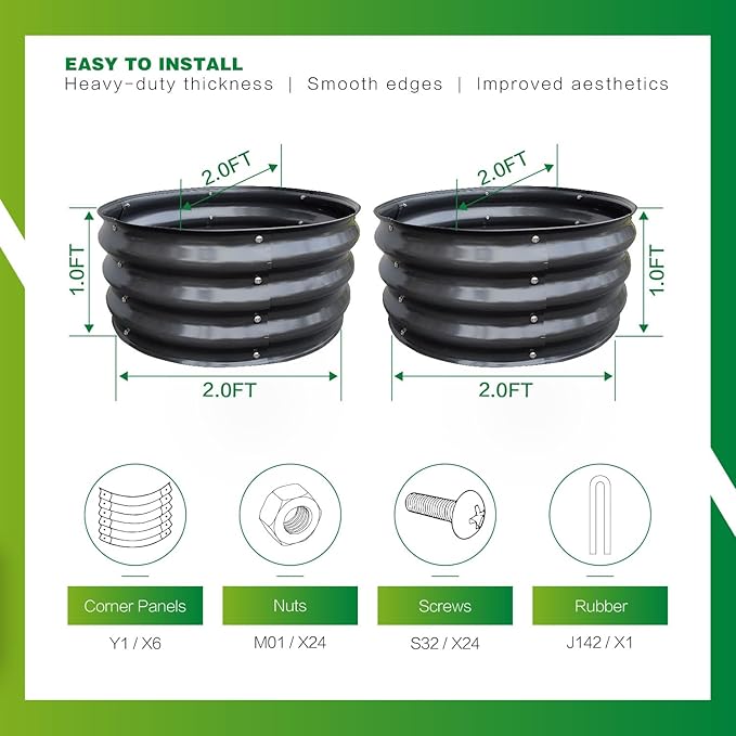 GARDMAX 2 Pack 2x2x1FT Galvanized Round Raised Garden Bed Kit, Metal Planter Boxes Outdoor with Easy Assembly, Large Garden Bed for Vegetables, Fruits, Flower, Herbs Dark Gray-HomvellaHome