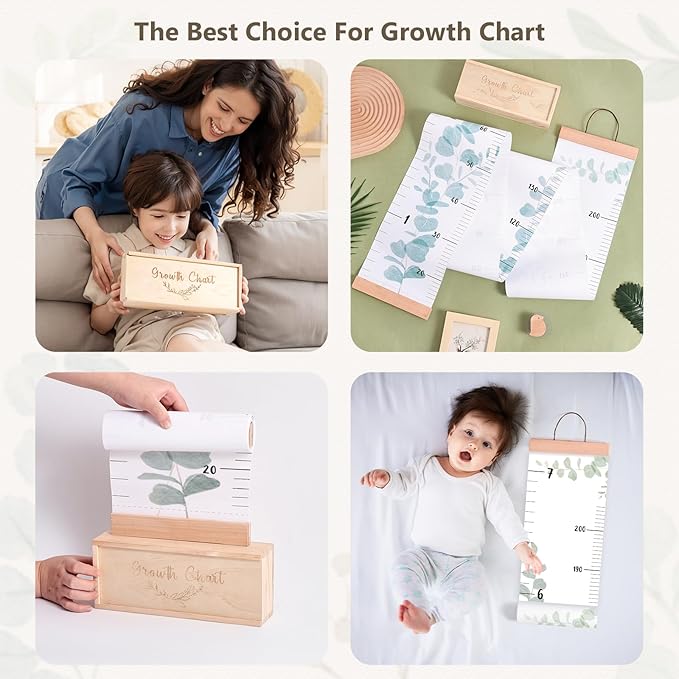 Growth Chart for Wall 7 Ft Height Chart with Keepsake Box & Hook Waterproof Canvas Measure Wall Ruler Removable Neutral Nursery Wall Decor for Baby Kids Toddlers-HomvellaHome