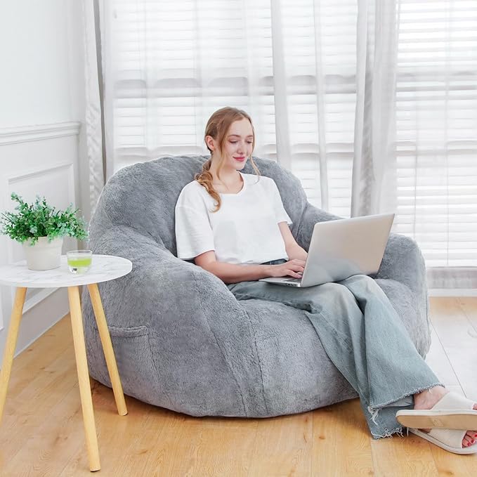 Giant Bean Bag Chair, Oversized Bean Bag Chairs for Adults and Kids, Gaming Chair Stuffed Memory Foam | Storage | Non-Slip, Removable Bean Bag Sofa Comfy Chair for Bedroom, Livingroom-HomvellaHome