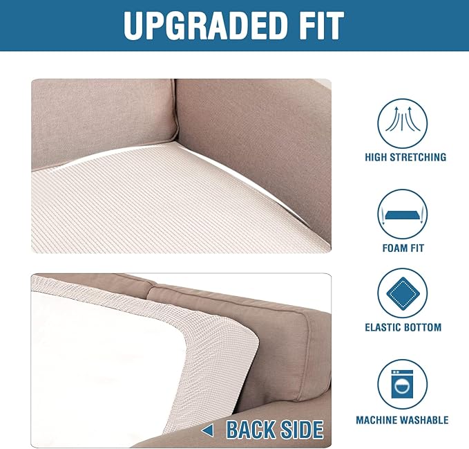 H.VERSAILTEX Super Stretch Individual Seat Cushion Covers Sofa Covers Couch Cushion Covers Slipcover Sets Thick Jacquard Textured Twill Fabric (1 Piece Loveseat Cushion Cover, Ivory)-HomvellaHome