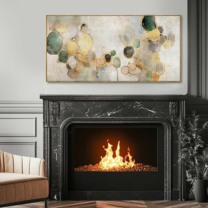 Gold Circle Modern Artwork Framed Abstract Wall Art Green Canvas Decor 24"x48" Wall Decorations for Bedroom Living Room Kitchen-HomvellaHome