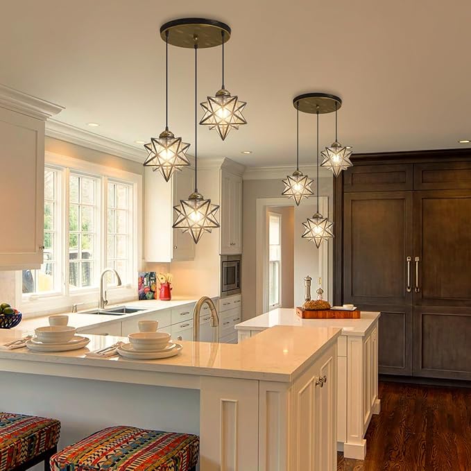 Glass Glam Chandelier Star Pendants Light Fixture Modern Elegant Ceiling Hanging Lights Included LED Warm Light Bulbs Oiled Bronze-HomvellaHome