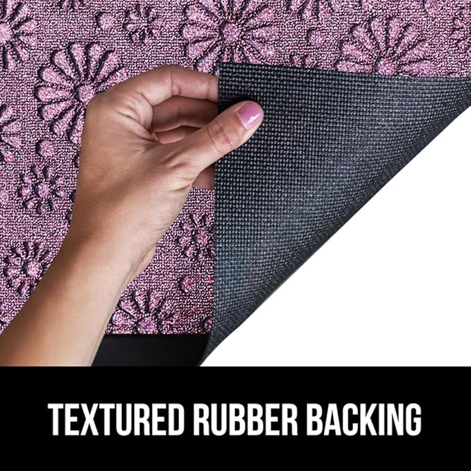 GORILLA GRIP 100% Waterproof All-Season WeatherMax Doormat, Durable Natural Rubber, Stain and Fade Resistant, Low Profile, Indoor Outdoor Door Mats, Easy Clean Entry Mat, 17x29, Purple Confetti Daisy-HomvellaHome