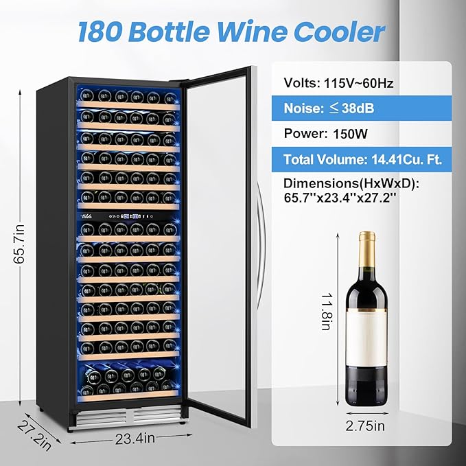 180 Bottles Wine Fridge 24 Inch Dual Zone Wine Cooler Refrigerator Freestanding Wine Refrigerator with Glass Door and Safety Lock, Large Wine Cellar for Home, Office, Kitchen-HomvellaHome