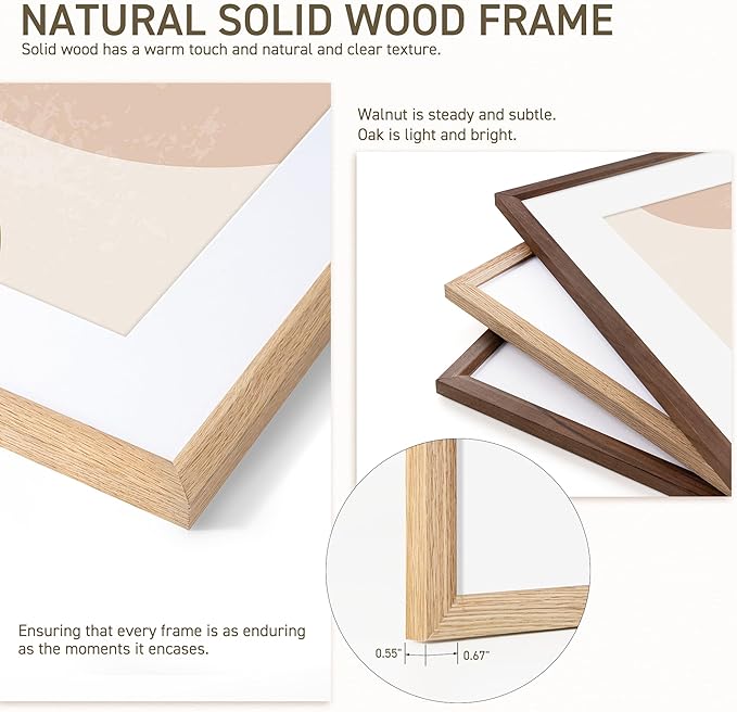 16x20 Picture Frame Set of 4 Natural Solid Oak Photo Frames with 11x14 Removable Mat Wall Hanging Large Handcrafted Frame with HD Plexiglass Wall and Tabletop Display Large Poster Frame-HomvellaHome