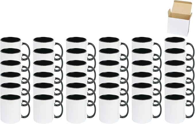 11oz White Ceramic Sublimation Coffee Mug in White Gift Box, Black, Case of 36-HomvellaHome
