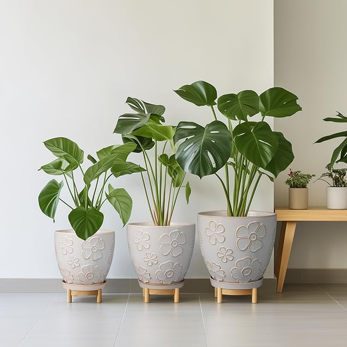 10 Inch Ceramic Planter Pot Large Plant Pot for Indoor Plants Outdoor Round Flower Pot with Drainage Hole and Saucer for Home Garden Decor White-HomvellaHome