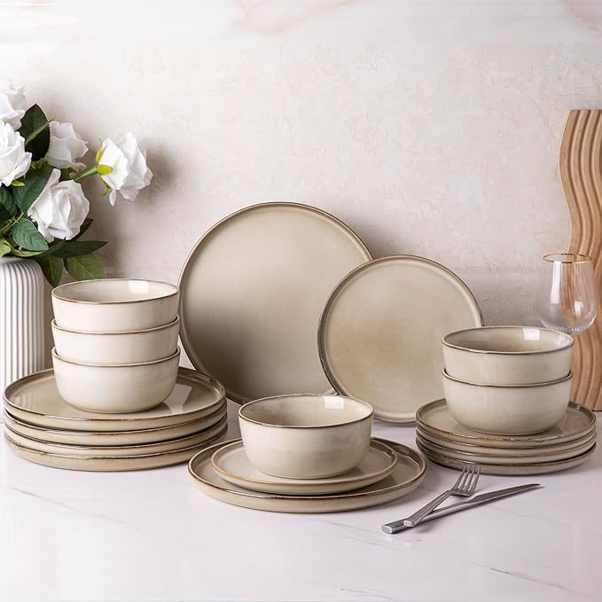 GBHOME Ceramic Dinnerware Sets for 12, 36 Pieces Stoneware Plates and Bowls Sets, Reactive Glaze Dishes -Scratch Resistant, Dishwasher&Microwave Safe-HomvellaHome