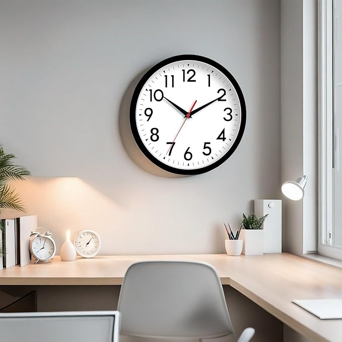 14 Inch Wall Clock Large Battery Operated Big Silent Non Ticking Analog Clock Decorative for Living Room Office Kitchen Outdoor Classroom Bedroom Bathroom School(Black)-HomvellaHome