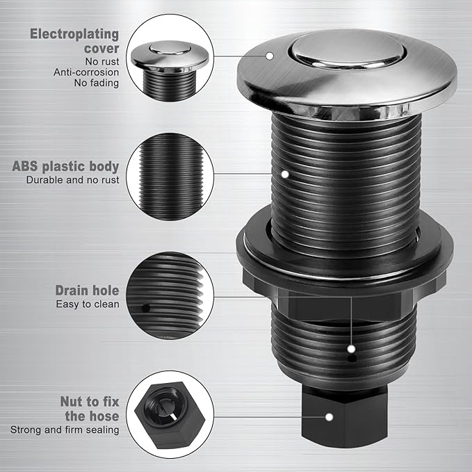 Garbage Disposal Air Switch Kit, Garbage Disposal Button, Sink Top Waste Disposer On/Off Switch, UL Listed Air Switch Compatible with All Garbage Disposals (Brushed Stainless Steel）-HomvellaHome
