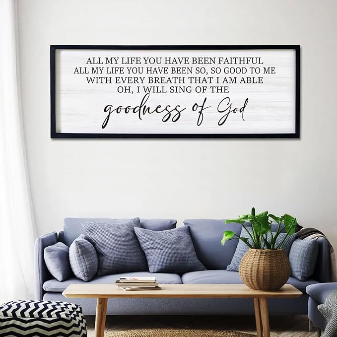 Goodness of God Framed Wall Art, 40''×15'' Positive Religious Black Bible Verse for Christian God Jesus Christ Prayer, Vintage Rustic Long Holy Catholic Scripture Decor-HomvellaHome
