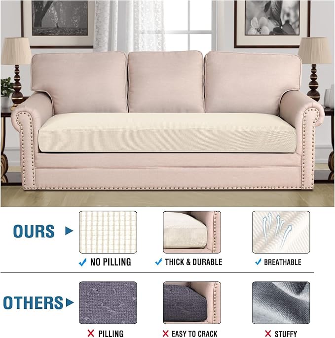 H.VERSAILTEX Super Stretch Individual Seat Cushion Covers Sofa Covers Couch Cushion Covers Slipcover Sets Thick Jacquard Textured Twill Fabric (1 Piece Sofa Cushion Cover, Natural)-HomvellaHome