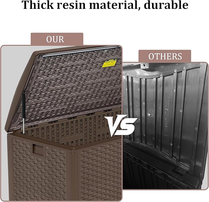 180 Gallon Pro Outdoor Storage Box Waterproof Lockable Resin Deck Box Large, Patio Storage Bin for Pool Accessories Cushion Furniture, Garden Tools, UV-Resistant Outside Delivery Brown-HomvellaHome