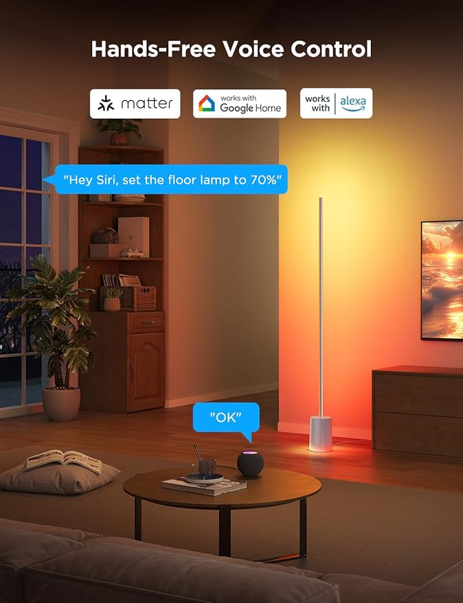 Govee Floor Lamp 2 with Matter, RGBIC, Warm Cool White LED, Alexa Compatible, 1725lm, Music Sync, Scene Modes, Smart Floor Lamp for Living Room, Bedroom, Silver(1 Pack)-HomvellaHome