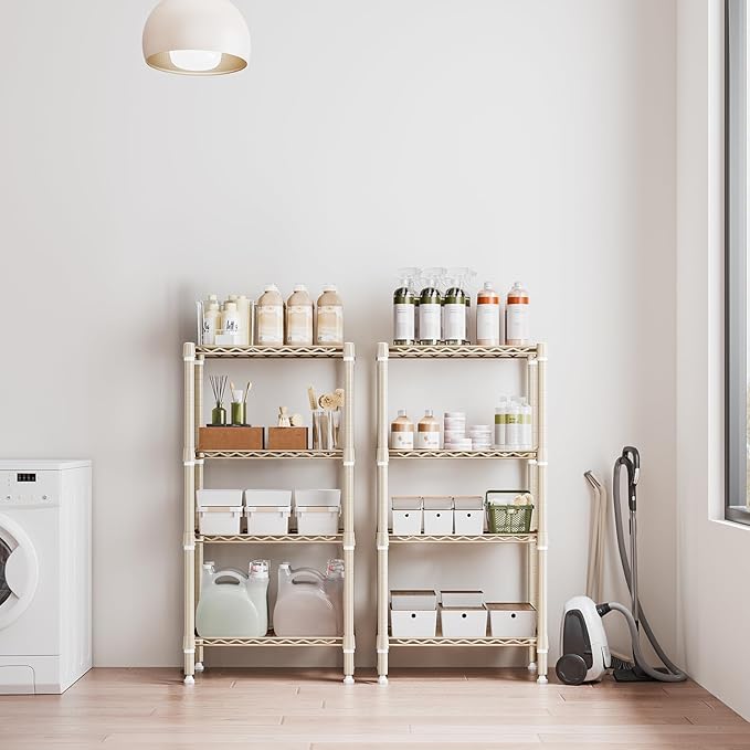 1000 lbs 4-Shelf Standing Storage Shelves Heavy Duty Metal Shelving Unit Adjustable Wire Rack for Office Garage Kitchen, Light Tan 11.8 D x 23.6" W x 47.5" H-HomvellaHome