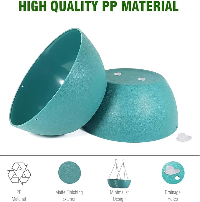 10 inch Hanging Planters for Outdoor Indoor Plants with Drainage Holes and Chain, 2 Pack Round Hanging Flower Pots for Garden Home Porch Decor, Blue Green-HomvellaHome