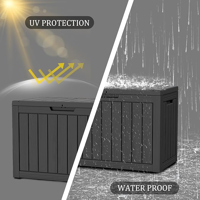 100 Gallon Resin Deck Box, Waterproof Outdoor Storage Bin for Patio Furniture, Pool Accessories, and Garden Tools, Lockable & UV-Resistant, Black-HomvellaHome