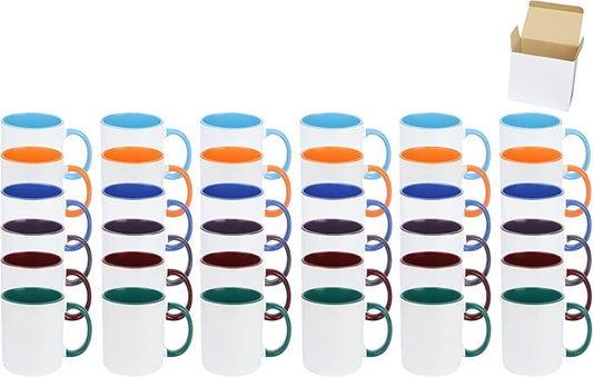 11oz White Ceramic Sublimation Coffee Mug in White Gift Box, 6 New Mixed Colors, Case of 36-HomvellaHome