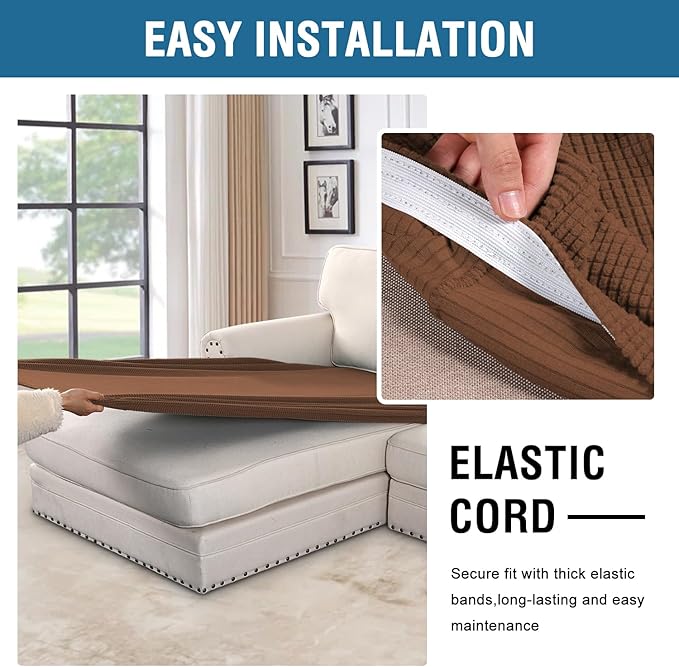 H.VERSAILTEX Super Stretch Individual Chaise Cover Sectional Couch Covers for L Shaped Sofa Both Left/Right Featuring Thick Jacquard Textured Twill Fabric (1 Piece Chaise Cover, Caramel)-HomvellaHome