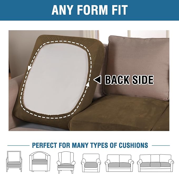 H.VERSAILTEX Velvet Stretch Couch Cushion Cover Plush Cushion Slipcover for Chair Cushion Furniture Protector Seat Cushion Sofa Cover (1 Piece Armchair Cushion Covers, Bronze Brown)-HomvellaHome