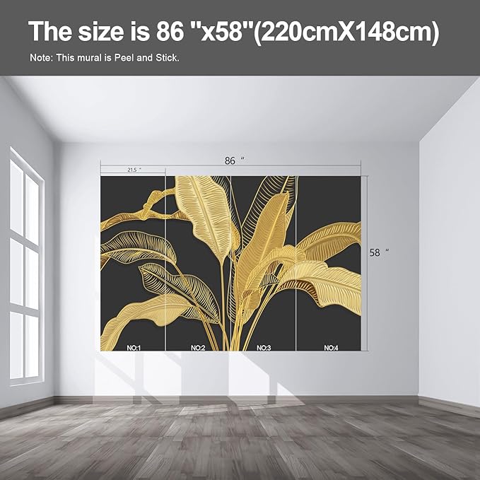 Gold Banana Leaf Wall murals Peel and Stick Wallpaper for Bedroom Living Room - 58"x86"-HomvellaHome