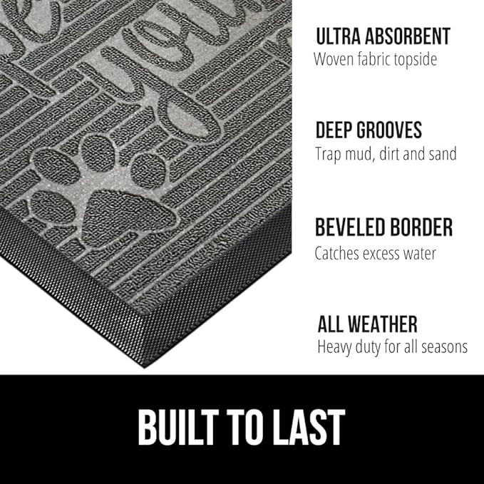 GORILLA GRIP 100% Waterproof All-Season WeatherMax Doormat 35x23, US Designed Natural Rubber, Stain and Fade Resistant, Low Profile Indoor Outdoor Door Mats, Easy Clean Patio Mat, Stone Paws-HomvellaHome