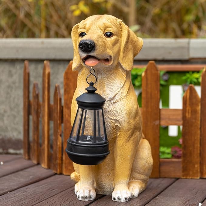 Garden Dog Statues Outdoor Decor, Solar Lights Outdoor Statue Outdoor Decorations Solar Dog Ornaments for Patio, Lawn, Yard Art Decoration, Housewarming Garden Gift-HomvellaHome