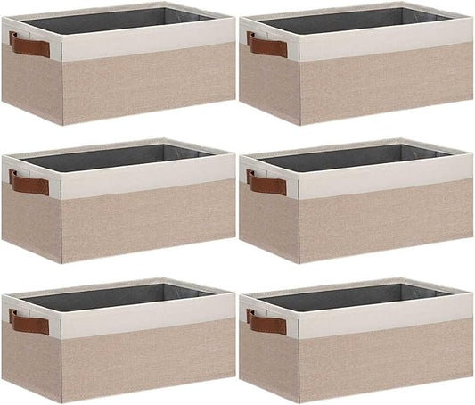 GhvyenntteS Small Fabric Storage Bins 6 Pack, 11.8" x 7.87" x 5.11" Storage Basket with Leather Handles, Closet Storage Bins for Shelves, Storage Baskets for Shelves, DVD Storage (Pink/White)-HomvellaHome