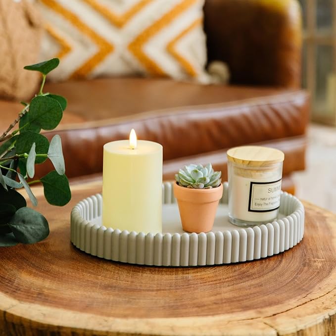 11.8in Decorative Tray for Coffee Table Decor- Modern Oval Concrete Tray for Home Decor- Minimalist Handcrafted Centerpieces Tray for Living Room, Kitchen Dining Table, Entryway (Gray)-HomvellaHome