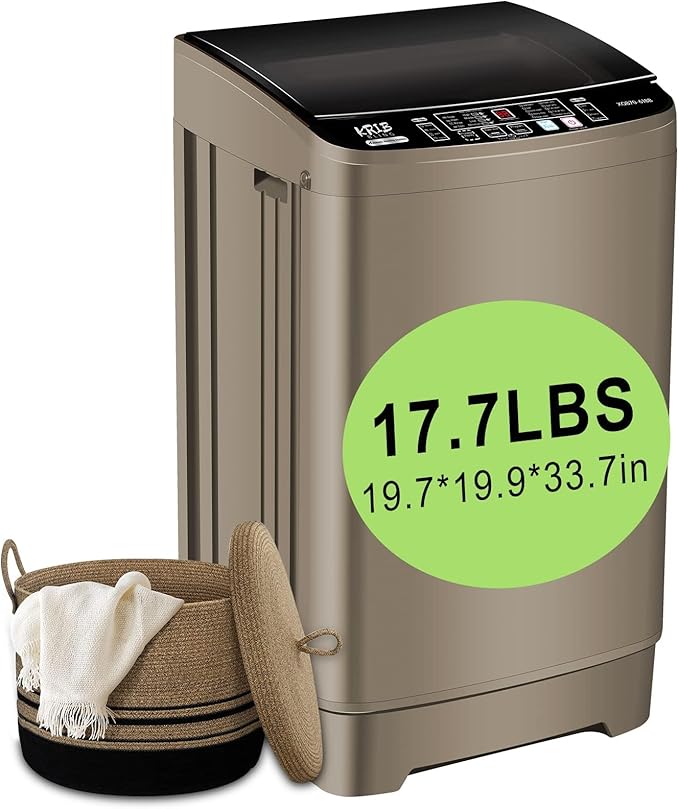 17.7 lbs Full Automatic Washing Machine with LED Display Compact Washing Machine with Drain Dump, 10 Wash Programs and 8 Water Levels Ideal for Dorms, Apartments, RV, Gold, KB03 GOLD6-3-HomvellaHome