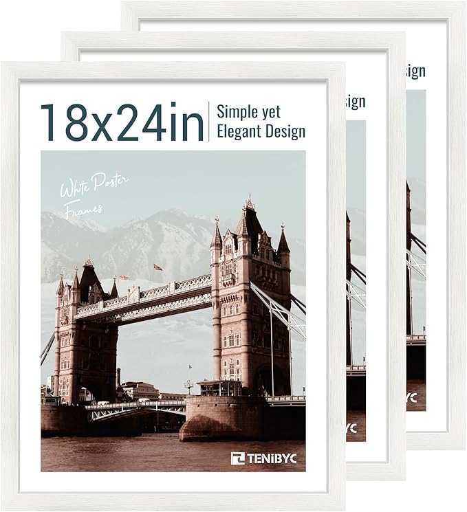 18x24 Poster Frame 3 Pack - White Woodgrain, Solid Wood Gallery Picture Frame - Wall Hanging-HomvellaHome