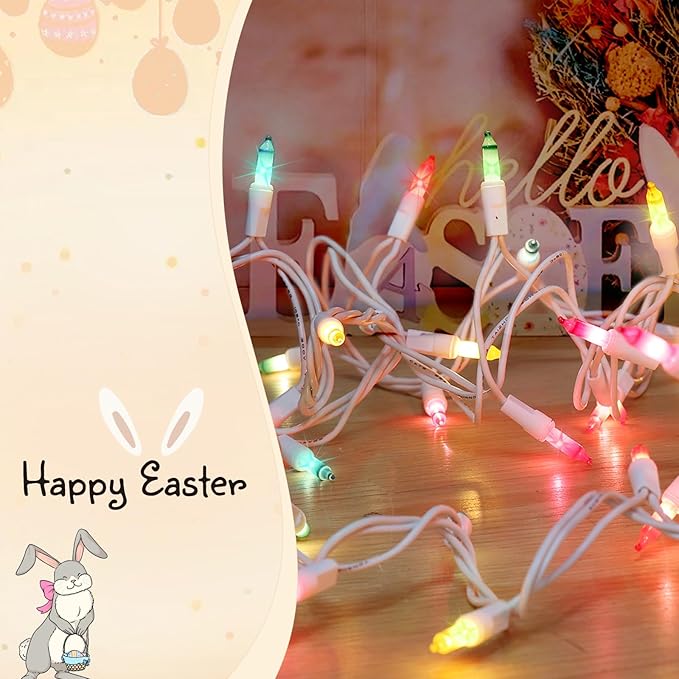 100LIGHTS Multi Easter Mini String Lights，Connectors Christmas Decorative Lights 19.6 UL Certified Waterproof for Easter Home Garden Holiday Christmas Tree Party Patio Wedding-HomvellaHome