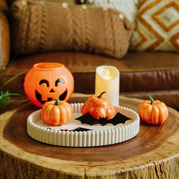 11.8in Decorative Tray for Coffee Table Decor- Modern Oval Concrete Tray for Home Decor- Minimalist Handcrafted Centerpieces Tray for Living Room, Kitchen Dining Table, Entryway (Beige)-HomvellaHome