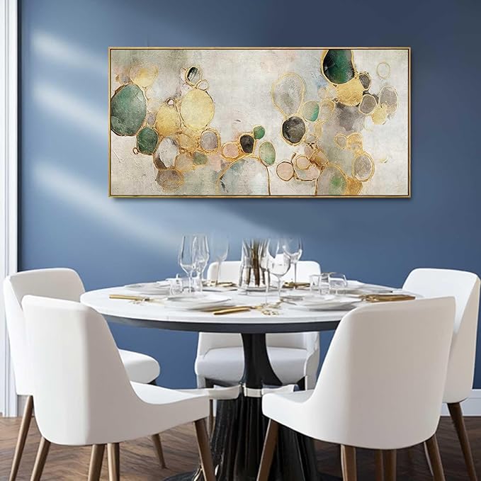 Gold Circle Modern Artwork Framed Abstract Wall Art Green Canvas Decor 24"x48" Wall Decorations for Bedroom Living Room Kitchen-HomvellaHome