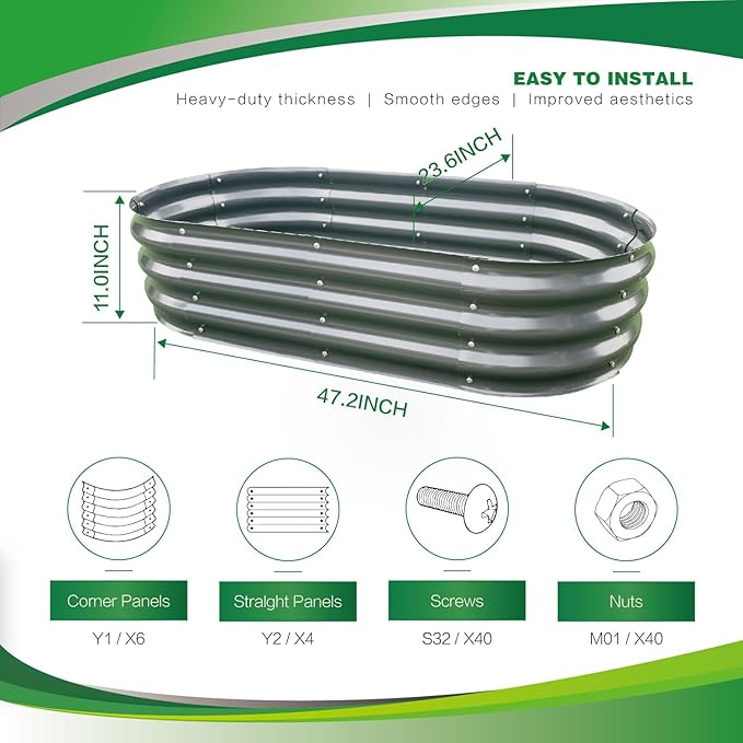 Gardmax Galvanized Raised Garden Bed, Lightweight Planter Boxes Outdoor with Easy Assembly, Large Garden Bed for Vegetables, Fruits, Flower Dark Grey-HomvellaHome