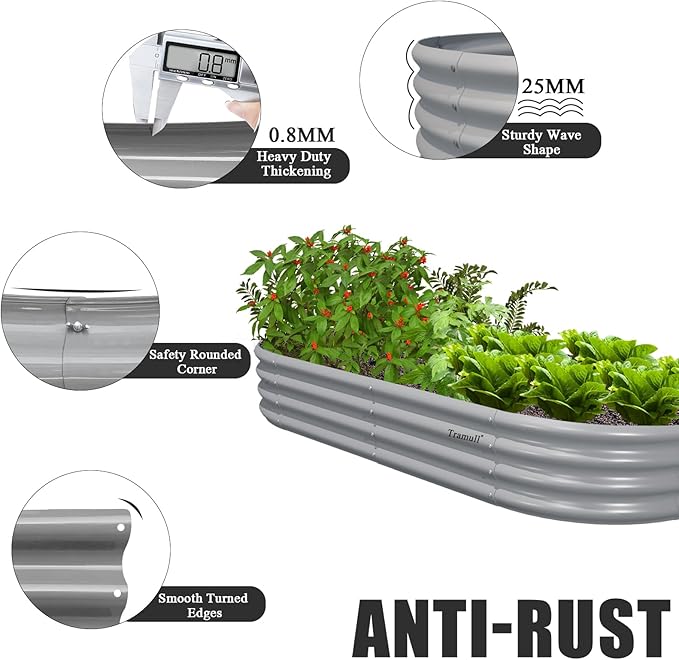 2 Pack 6x3x1FT Galvanized Raised Garden Bed Kit Oval Metal Ground Planter Box Outdoor Bottomless Planter Raised Beds for Vegetables Flowers Herbs Fruits, Gray-HomvellaHome